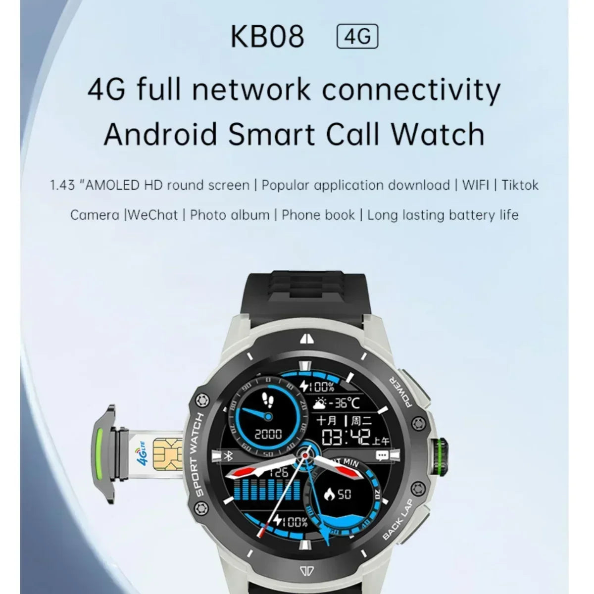 G15 Pro New Smart Watch 1.43" AMOLED Display 4G SIM Support & Video Calling WiFi+GPS Dual Positioning Sports Fitness Waterproof