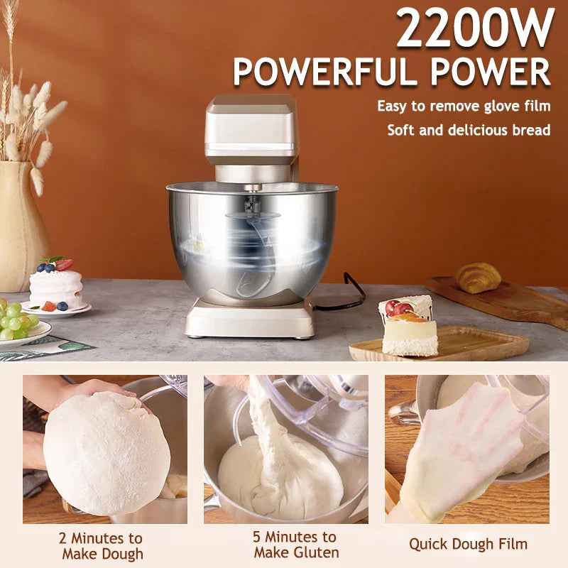 SUNATUR 10L Stand Mixer 2200W Stainless Steel Bowl,6-Speed Timing Fermentation Mixer,1 Year Warranty