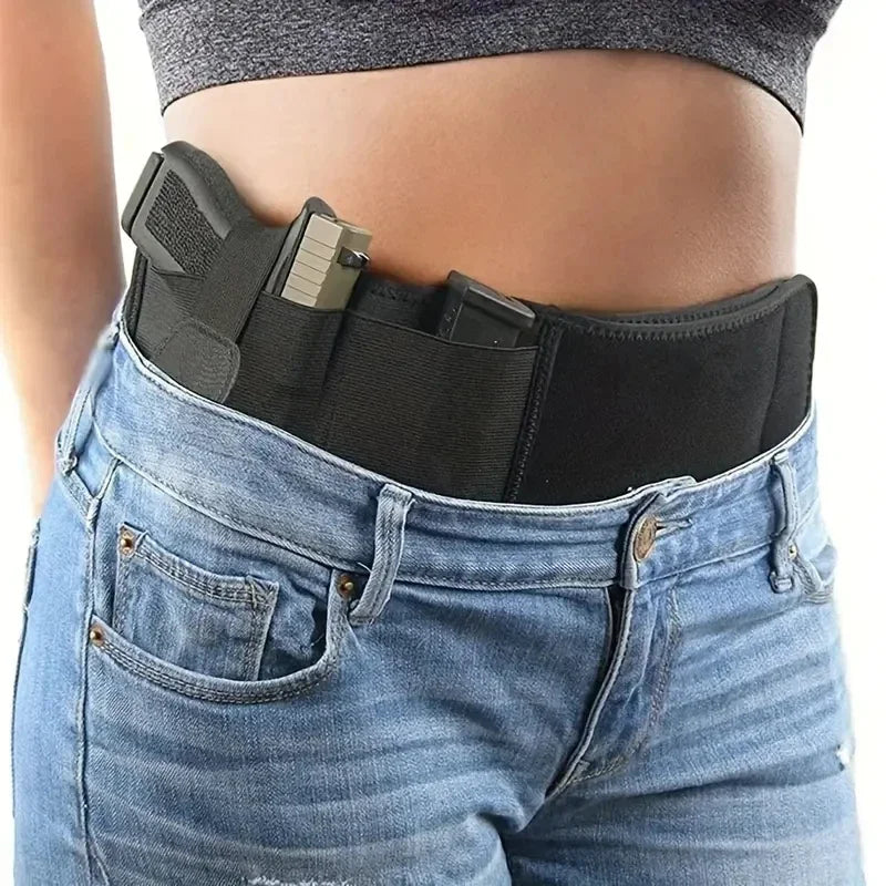 Portable Tactical Gun Holster Waist Belt Outdoor Hunting Hiking Concealed Carry Phone Bag Black Hidden Belly Defense Waist Belt
