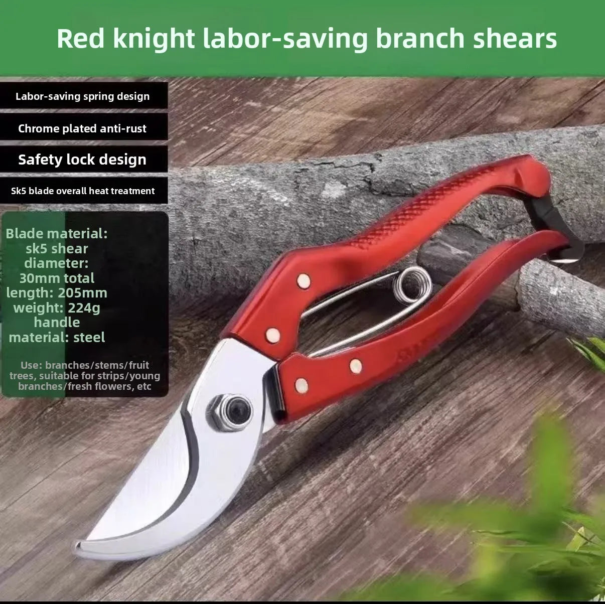 Baolian SK5 Strong Gardening Scissor with Teflon Coating, Effortless Trimming Tree Branch Special Multi functional Trimming Tool