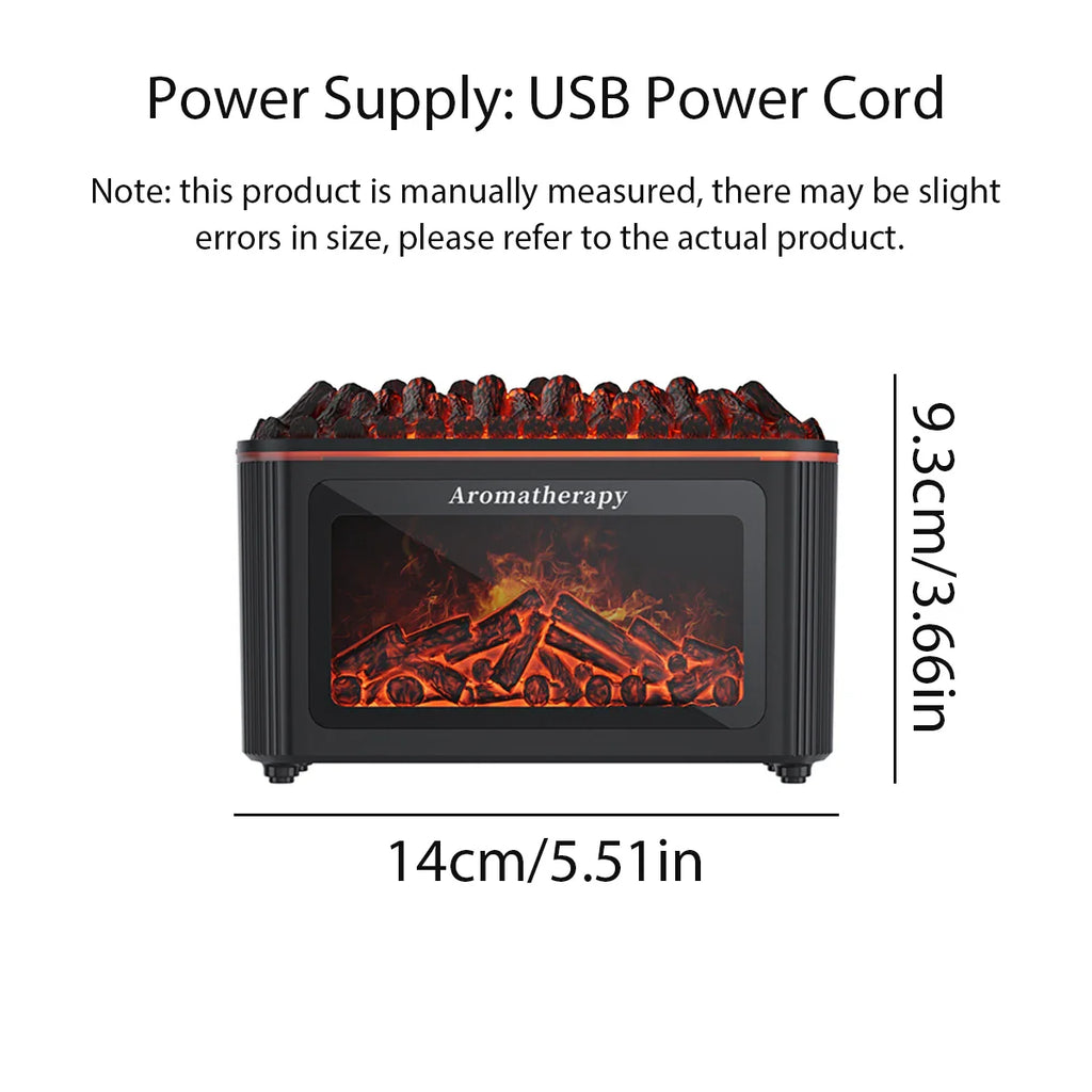 Simulated Fireplace Aroma Diffuser with 7-Color Flame Effects, Retro-Style Charcoal Design, Essential Oil Diffuser for Home Use