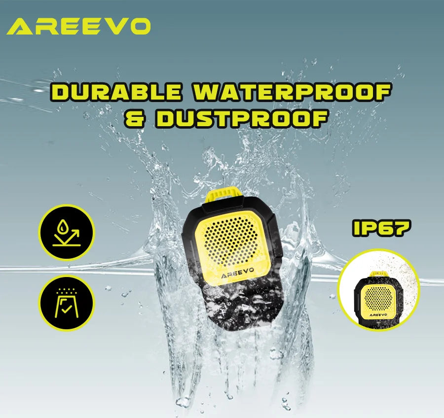 AREEVO PocketCLIP Wearable Speaker, IP67 Waterproof Bluetooth Speaker Clip-on Wireless Portable Speaker Hifi Stereo 10h Playtime