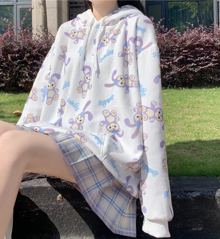 Loose-Fit Star Print Hooded Sweatshirt for Women