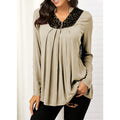 Printed V-neck Long Sleeve Lace Top.