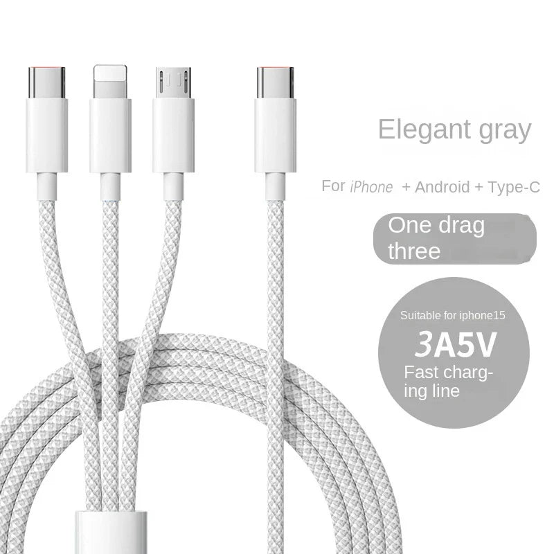 3 In 1 Fast Charging Cable 100W For Xiaomi iPhone Poco Micro USB Type C Charger Cable Cord Multiple Usb C Charging Wire Line