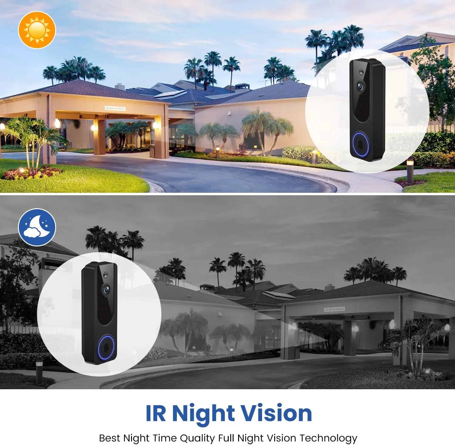 Wireless Video Doorbell with AI Detection, Night Vision, Two-Way Talk, Cloud Storage for Indoor/Outdoor Security