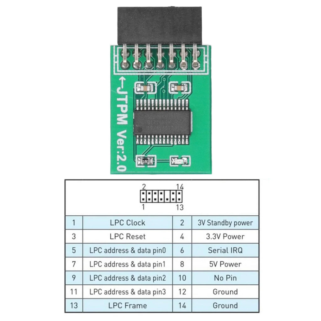 TPM 2.0 Module Strong Encryption 14 Pin LPC Interface TPM Module Board for Win11 Green TPM Board TPM Module Board TPM 2.0 Module