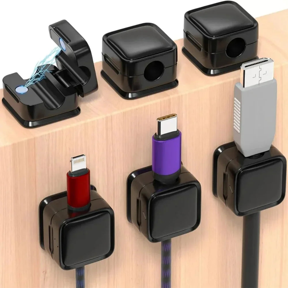 1/3/6 PCS Cable Management Magnetic Cable Organizer Wire Keeper Wall Data Cable Clips Winder Adjustable Cord Holder Under Desk