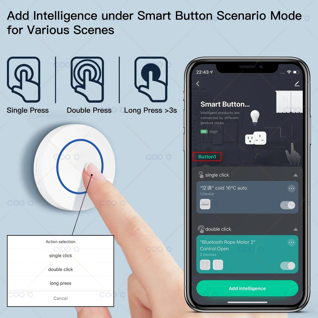Tuya ZigBee Wireless Push Button Smart Scene Switch Controller Automation Scenario Linkage with Tuya devices Need Zigbee Gateway