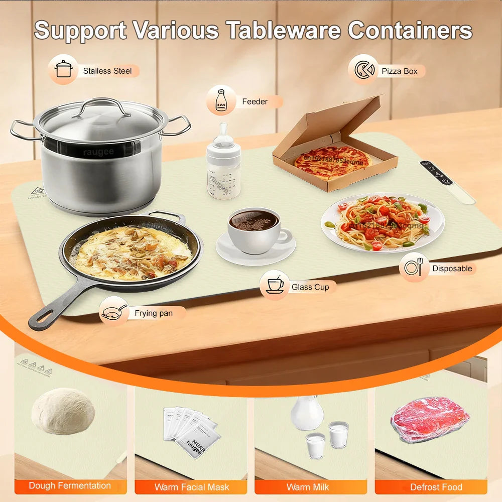 Electric Warming Tray Foldable Silicone Warming Mat Fast Heating Keep Food Hot Constant Mat Food Warming Tray 6 Temp Setting