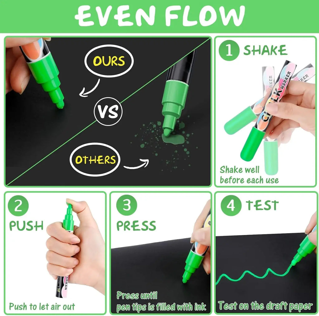 12-Color Washable Liquid Chalk Markers, Wet Erase Neon Pens for Blackboard, Glass, and Kids Art