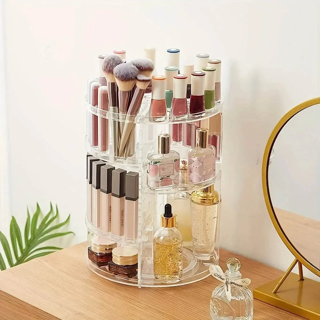 New Transparent Cosmetics Organizer, 360° Rotating - Countertop Rotating Storage Rack, Must-Have for Bathroom/Cosmetic Storage