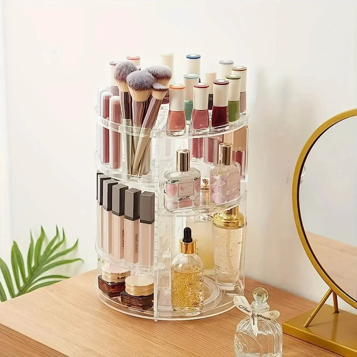 New Transparent Cosmetics Organizer, 360° Rotating - Countertop Rotating Storage Rack, Must-Have for Bathroom/Cosmetic Storage