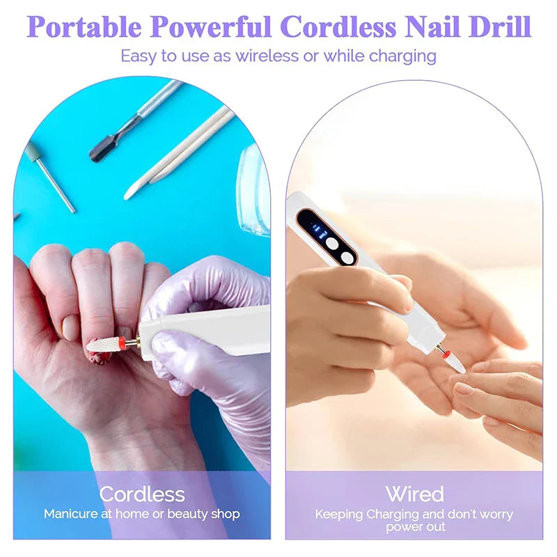 Electric Nail Grinder Nail Polishing Machine with Light Portable Mini Electric Manicure Pen for Gel Removing Polishing Dead Care
