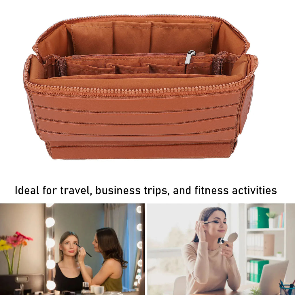 Fold Down Makeup Bag Large Capacity Water Proof Zippered Travel Cosmetic Case Toiletry Bag Zippered Toiletry Bag