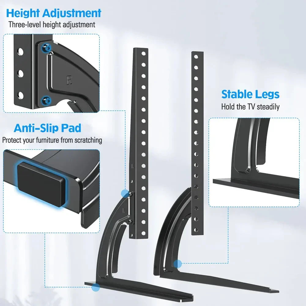 Universal Table Top TV Stand Mount for 32 to 75 Inch Screen TVs, TV Base 3-Level Height Adjustable TV Legs Max VESA 600x400mm