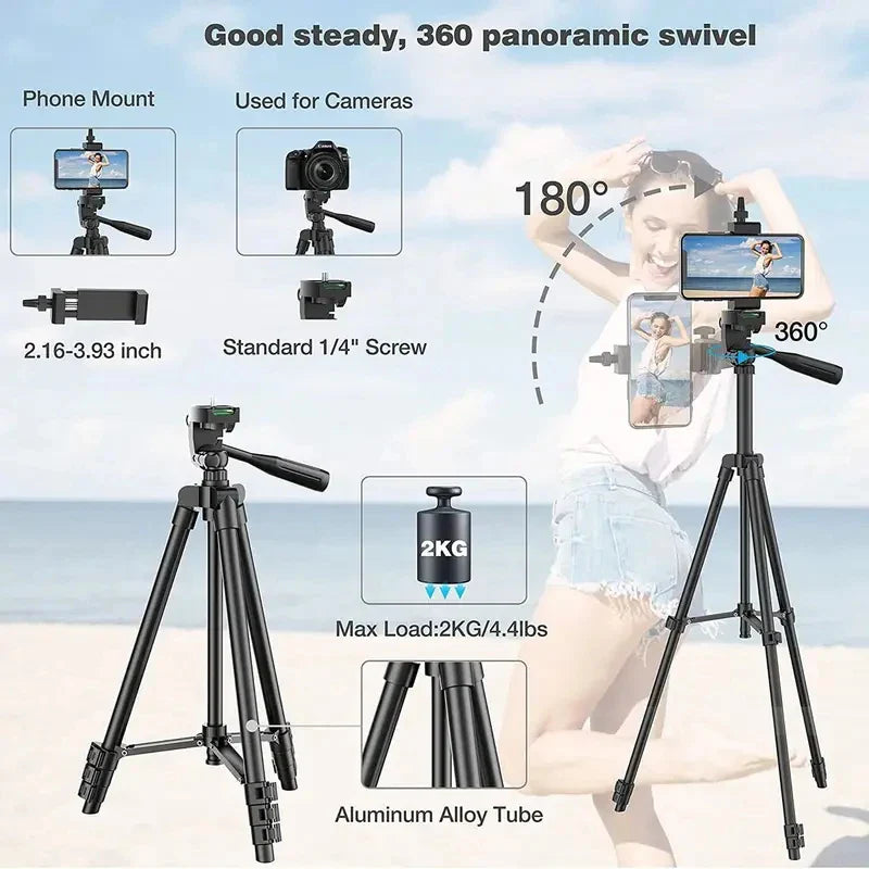 Bluetooth Remote Control Phone Tripod Stand Portable Lightweight Camera Tripod for Stable Video Photography and Mobile Holder