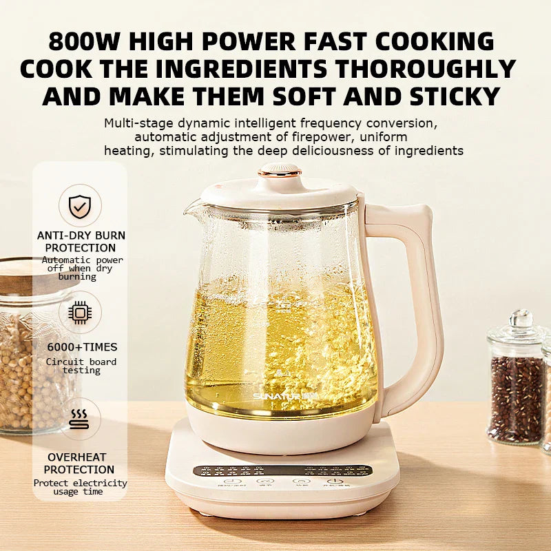SUNATUR Kettles Electric Glass 220V Multifunction Health Pot Milk Fruit Tea Coffee Water 800W 24-hour Heat Preservation