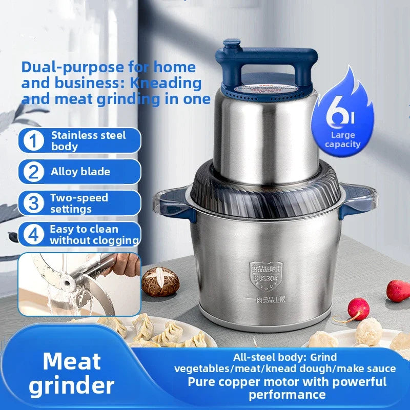 Professional 6L Commercial Meat Grinder, Industrial Grade Stainless Steel, 2-Speed Adjustable 1200W Motor, for Butcher Shop/Rest