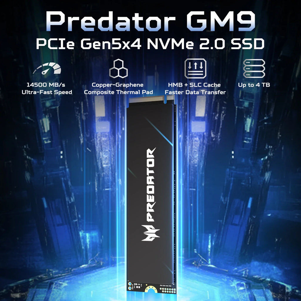 ACER PREDATOR GM9 NVMe SSD, 1TB/2TB M.2 2280 Game Drive, Read Speed up to 14500MB/s, PCIe Gen5.0 NVMe, High Performance Gaming