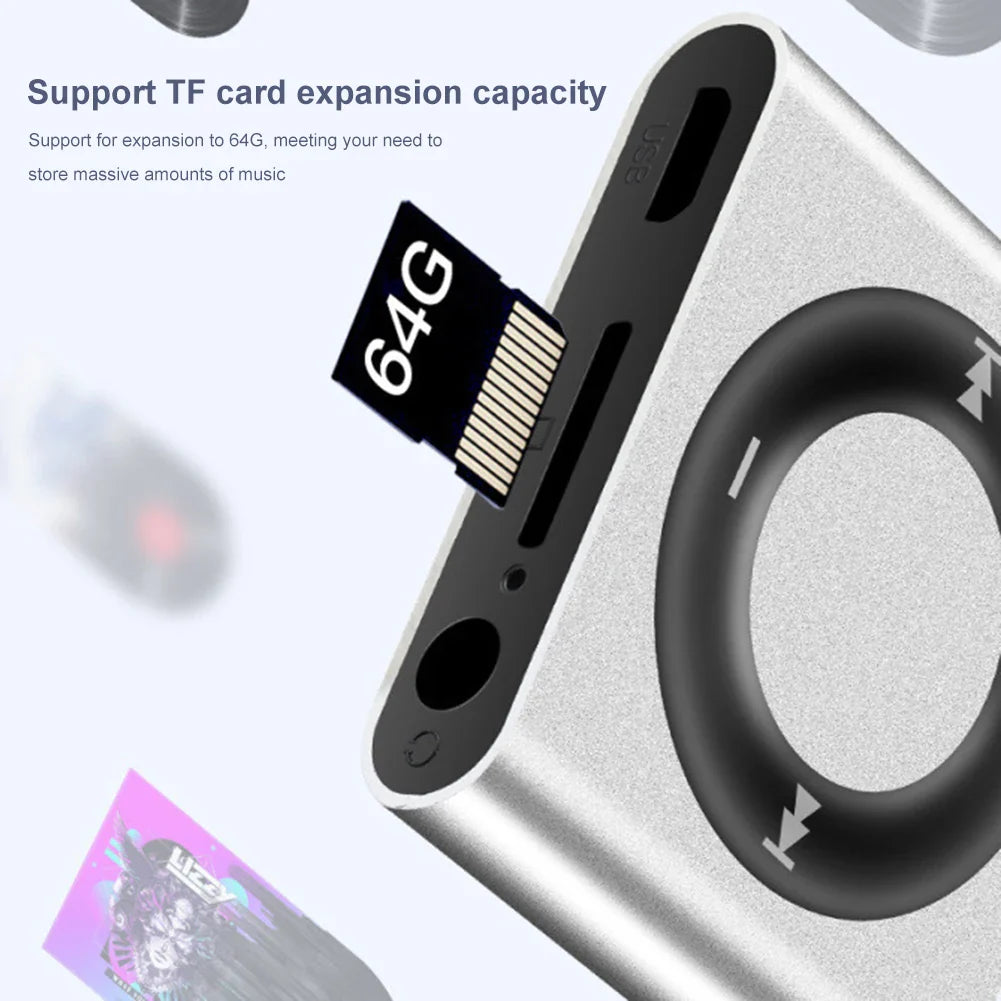 Mini MP3 Music Players Metal Clip-on Build in Speaker 180mAh Touch Tone Rechargeable with Headphone Support TF Card for Students