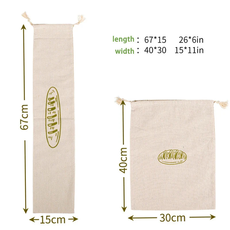 Linen Bread Bags Reusable Portable Drawstring Kitchen Organizer Home Homemade Artisan Bread Storage Bag Washable Food Organizer
