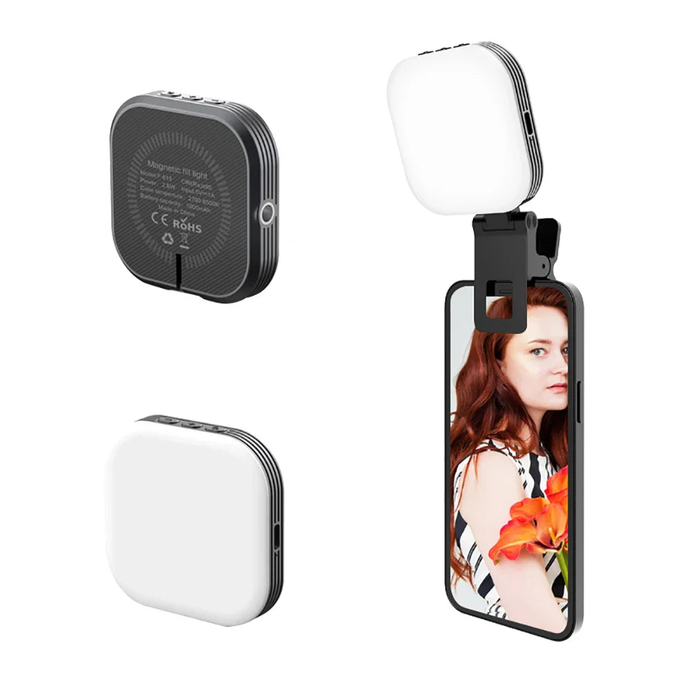 New Arrival Mini Magnetic Fill Light 1000mah Rechargeable Tri-color Temperature Selfie Light With Light Clip