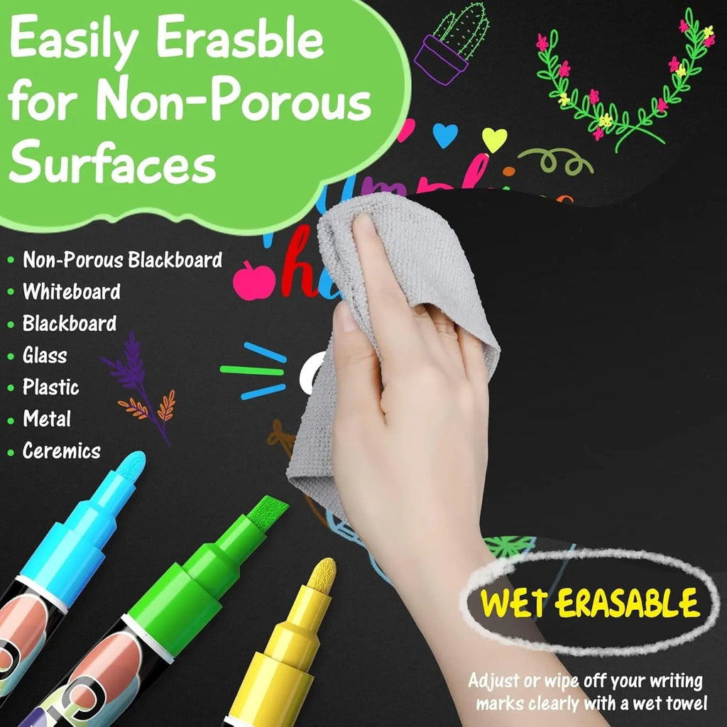 12-Color Washable Liquid Chalk Markers, Wet Erase Neon Pens for Blackboard, Glass, and Kids Art