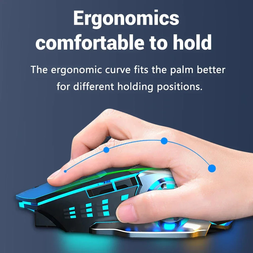 Rechargeable Wireless Mouse with 2.4GHz USB & Bluetooth, RGB Backlit Ergonomic Silent Optical Mouse for Laptop PC Macbook Tablet