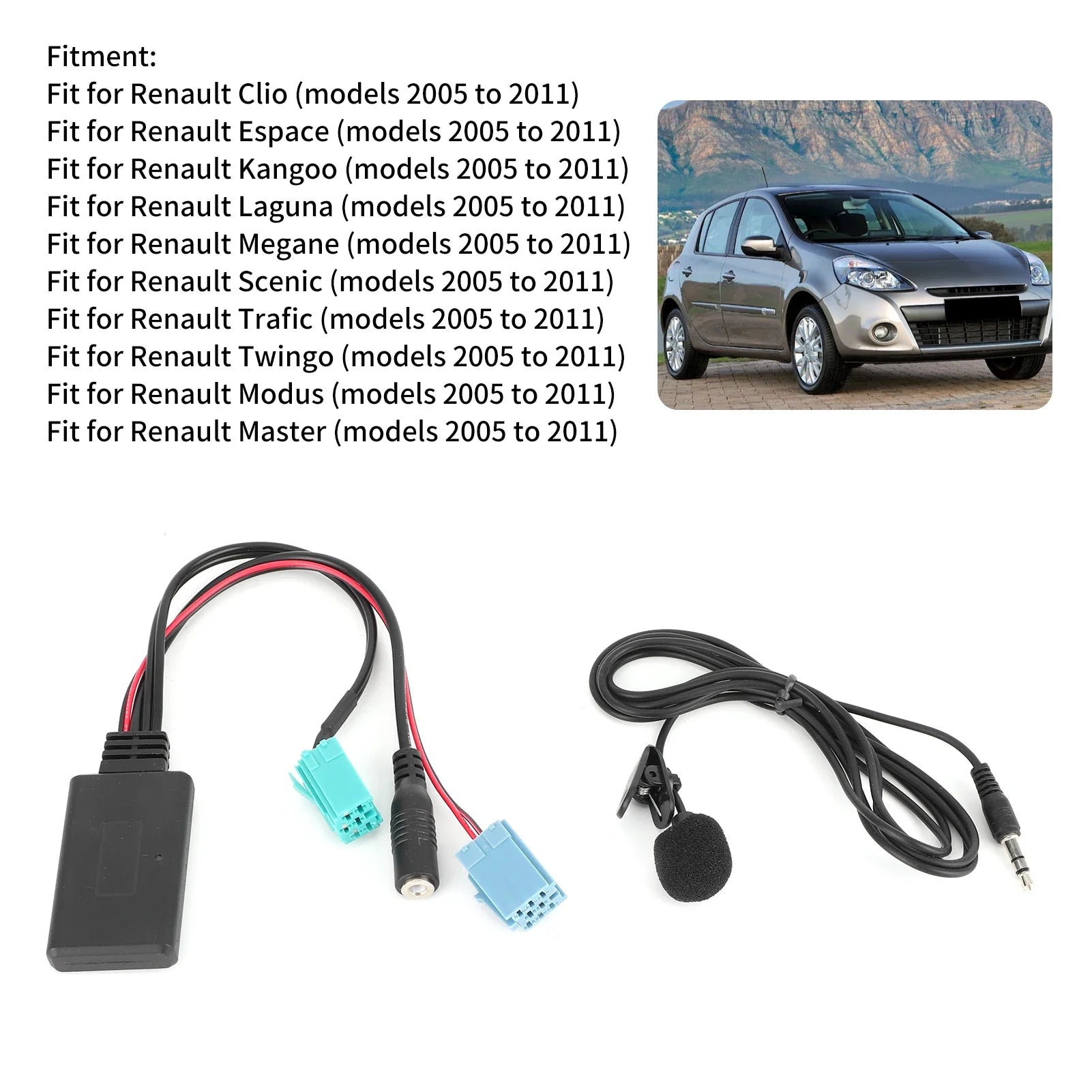 6Pin   Cable Car Stereo AUX‑IN Adapter with Microphone Fit for Clio/Espace/Megane