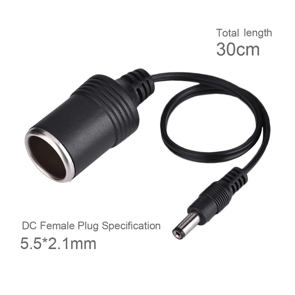 DC 5.5 x 2.1mm Female Plug to Car Cigarette Lighter Female Socket Power Supply Cable