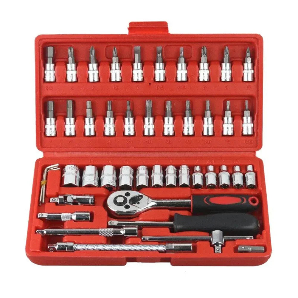 46-Piece Car Repair Tool Set 1/4-Inch Socket Set Car Repair Tools Pry Ratchet Torque Wrench Combo Auto Maintenance Tools