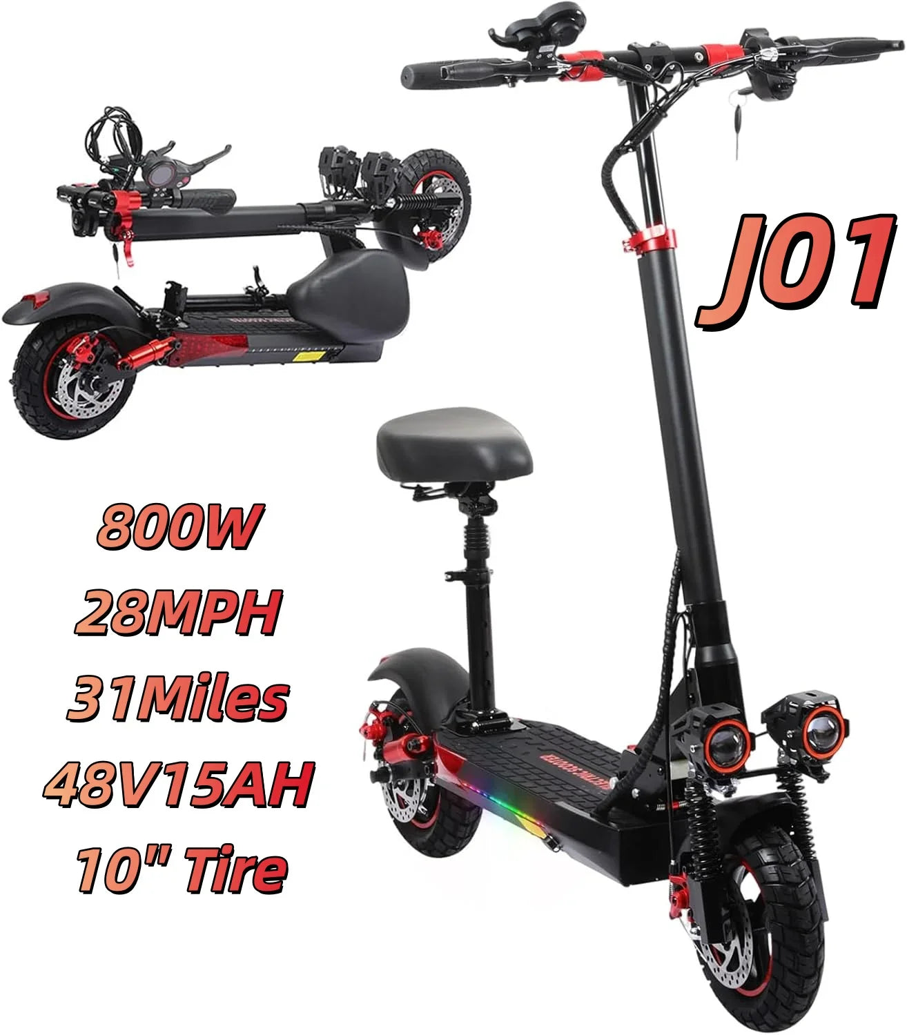 1200W Off Road Electric Scooter for Adults 48V Long Range E-Scooter 30MPH Fast Speed 11" Tubeless Tire Foldable Kick Scooter