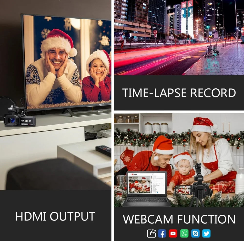 64MP 4K UHD Camcorder 18X Zoom Vlog Digital Video Camera WIFI Webcam For Youtube Livestreaming 4.0 270° Rotative Touch Screen