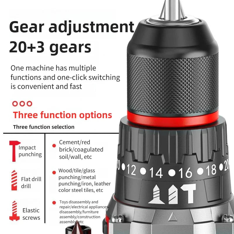 Brushless Electric Drill Tapping Cordless Impact Drill Metal Ratchet Chuck Electric Hand Drill Household Electric Screwdriver