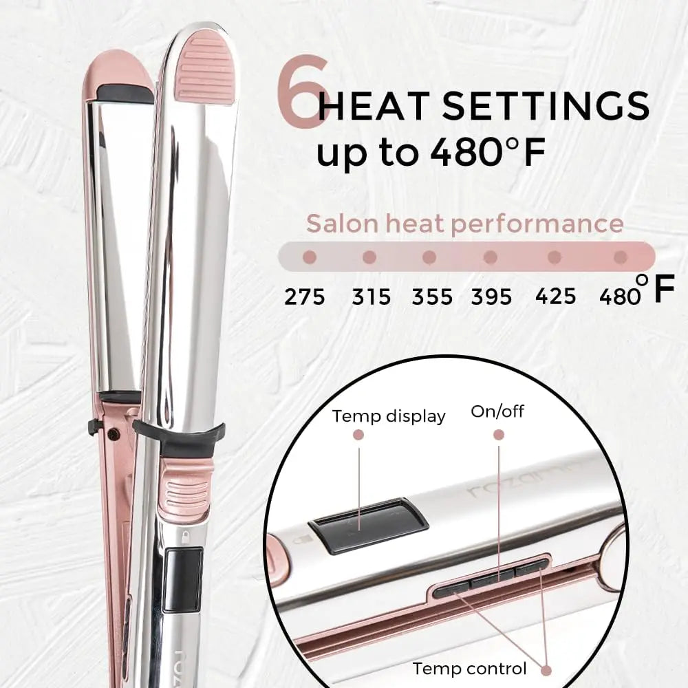2-in-1 Titanium Ionic Flat Iron, Professional Hair Straightener & Curler, Fast Heating, Dual Voltage, Pink