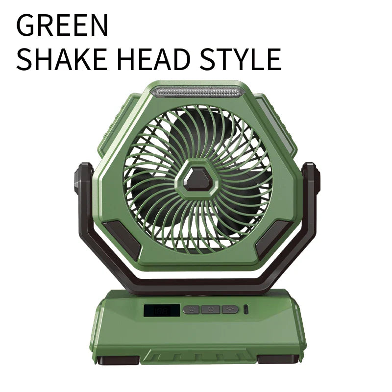 2025 New Camping Fan Rechargeable Outdoor Fan Ceiling Oscillating Fan Portable Air Conditioner with 3 Gears and Flashlight