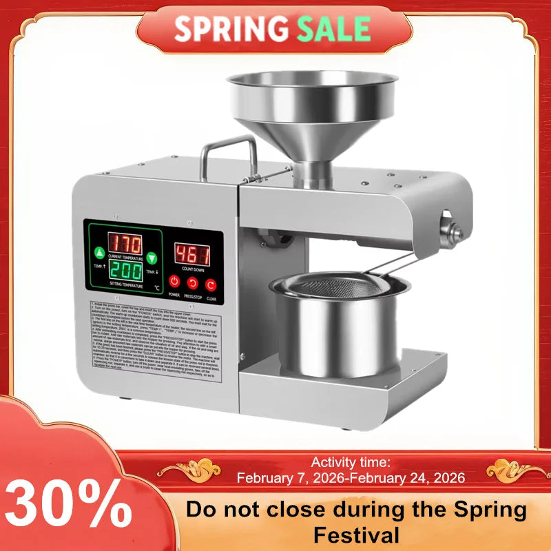 Intelligent Oil Press Automatic Household Stainless Steel Hot Cold Oil Extraction Machine Temperature Control Sesame Oil Peanut