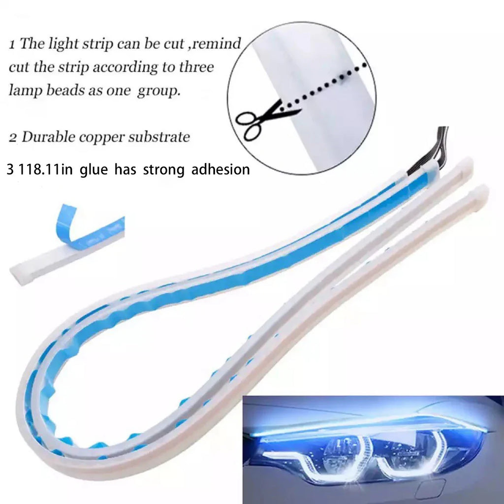 1Pc 12V LED Car Daytime Running Light Flexible Waterproof Strip Auto Headlights White Turn Signal Brake Flow Lights Car Styling