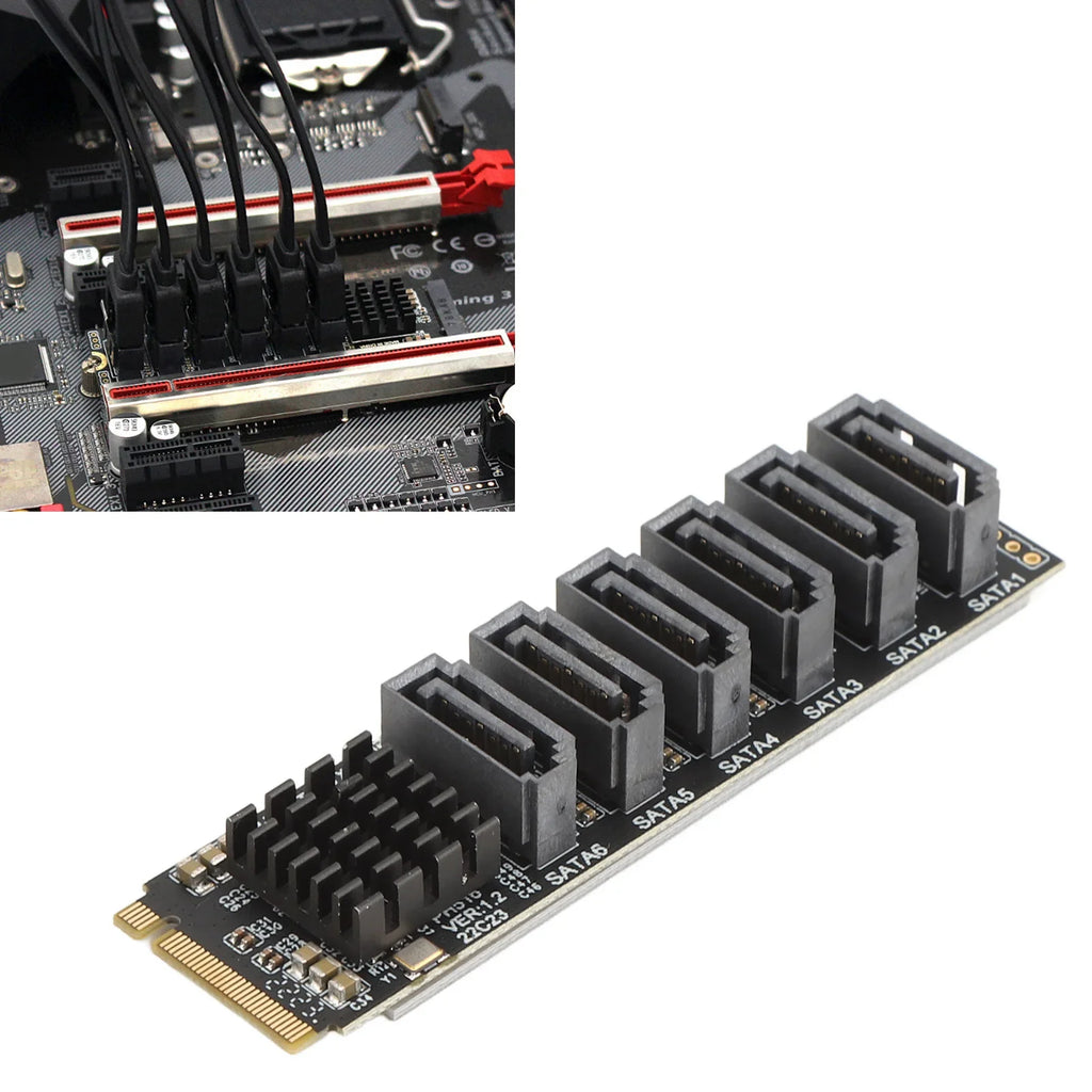 M.2 to SATA3.0 Adapter Card 6Gbps High Speed ASM1166 M.2 PCIE to SATA Expansion Card with Smart Indicator