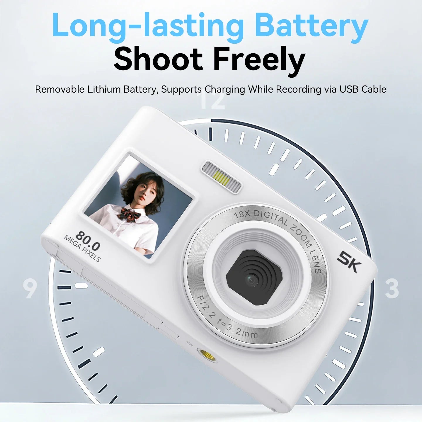 80MP Digital Camera For Photography 2.8" 1.4" Front Rear Dual Screen AF Selfie Camera 18X Zoom 5K Vlog Camcorder Video Recorder