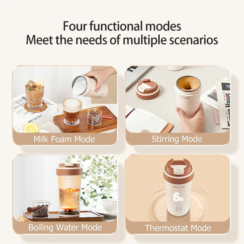 SUNATUR 300ml mixing cup electric milk frother  Coffee Foamer Machine Automatic Heat Portable water boiling cup thermos