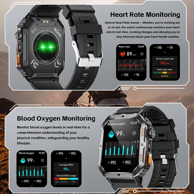 BOALZETD New 1000mAh Big Battery Outdoor Sports Smart Watch 2.01 inch HD Screen LED Flashlight Bluetooth Call Smartwatch For Men