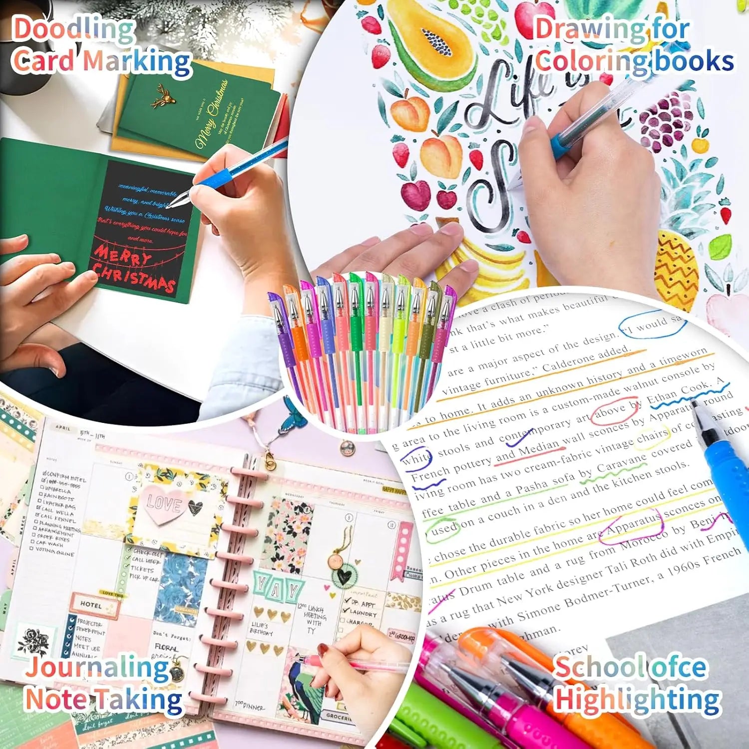 36 Glitter Gel Pens for Adult Coloring, 40% More Ink, Smooth Fine Lines, Non-Toxic Art Markers
