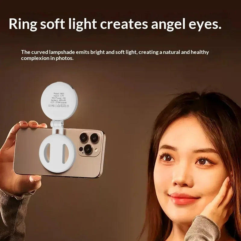 W50 Mobile Phone Tablet Magnetic Fill Light, Portable Handheld Lighting for Horizontal and Vertical Shooting, Adjustable St