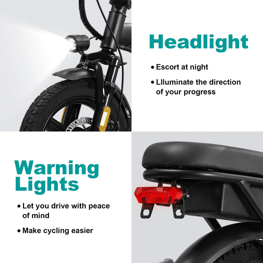 14-inch electric bike, easy to fold, adult commuter electric bike, 500W motor, removable battery, 20-mile maximum range