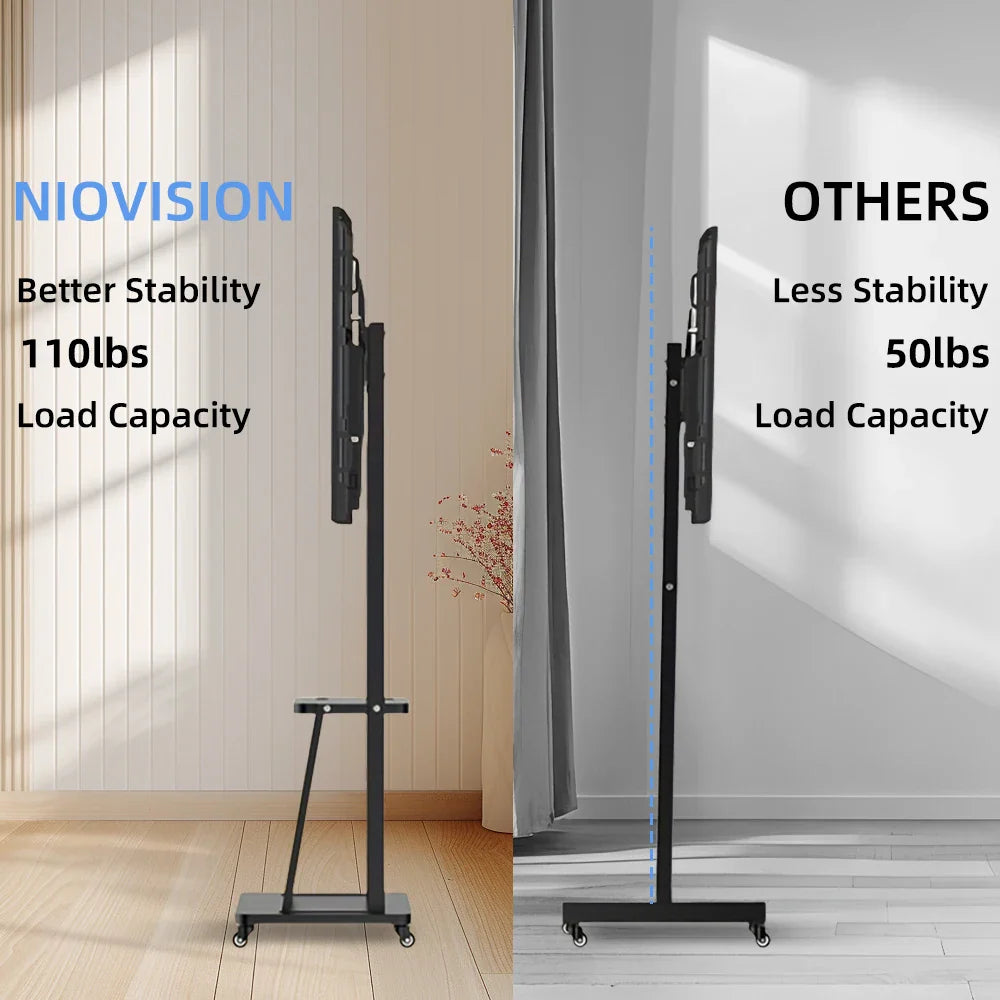 Mobile TV Cart, Rolling TV Stand for 32-75inch TVs with Lockable Wheel,Height Adjustable TV Stand with Wheels Max VESA 600x400mm