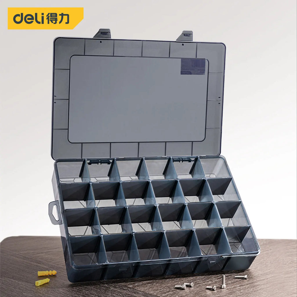 DELI 1 PCS Plastic Storage Boxes Slots Adjustable Packaging Transparent Tool Case Screw Craft Jewelry Accessories Organizer Box