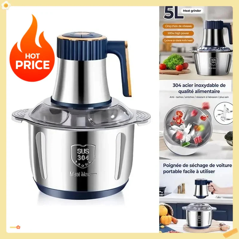 20226 Electric Meat Grinders 5L Food Crusher Stainless Steel Multifunctional Vegetable Slicer Processor Chopper Kitchen Blenders