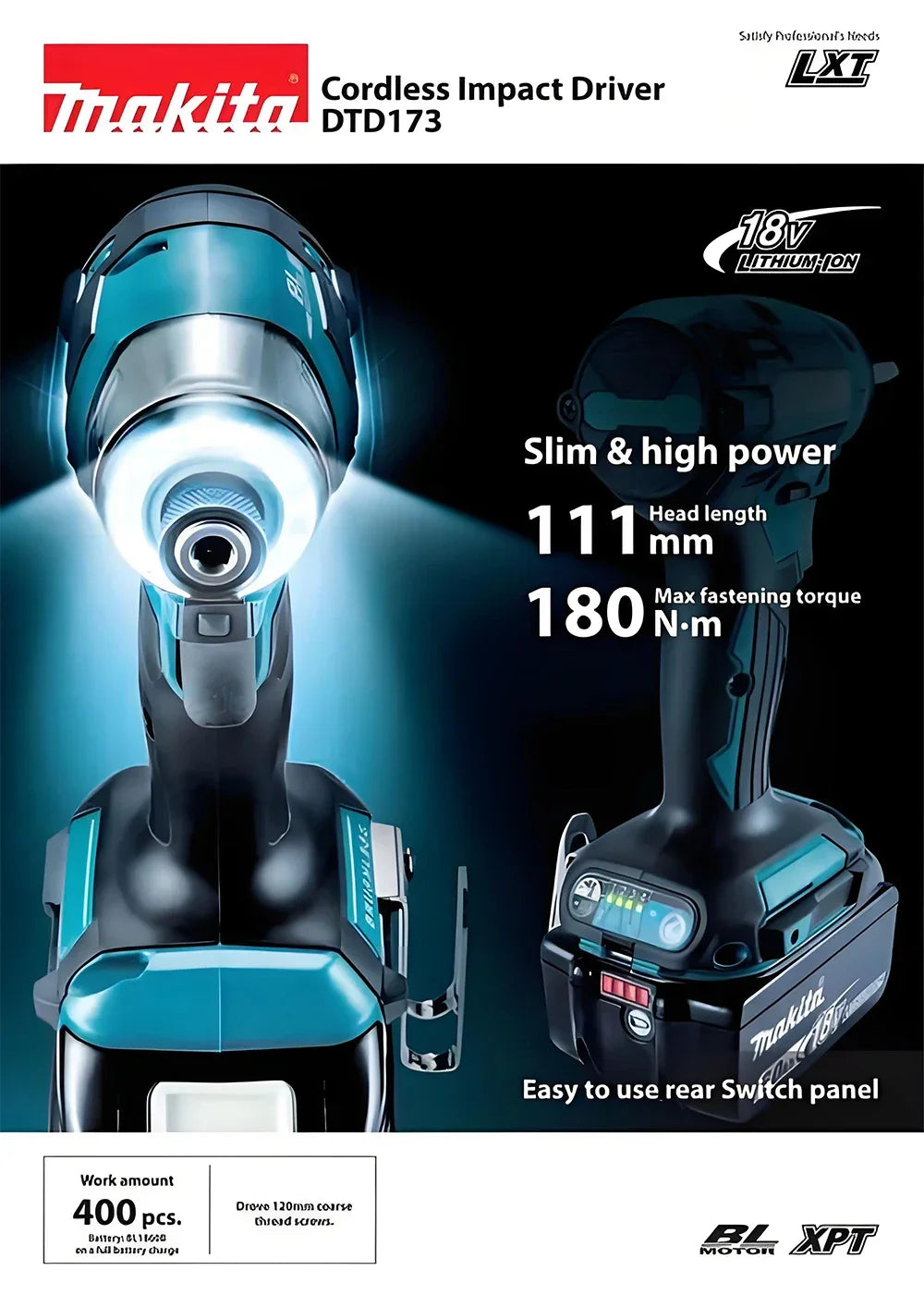 2025 Makita DTD173 bule 18v Brushless Lithium-ion Impact Driver Power Tool Multifunctional Tool, Drill Bit, Power Tool